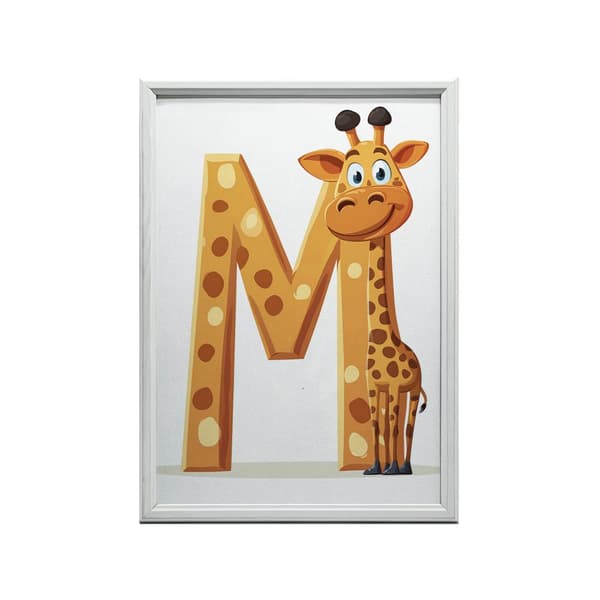 Giraff med bokstaven M - Affisch för barn Giraff med bokstaven M - Affisch för barn, 30x40 cm, ljus ekträram, 230 gsm matt papper