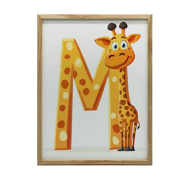 Giraff med bokstaven M - Affisch för barn Giraff med bokstaven M - Affisch för barn, 30x40 cm, ljus ekträram, 230 gsm matt papper
