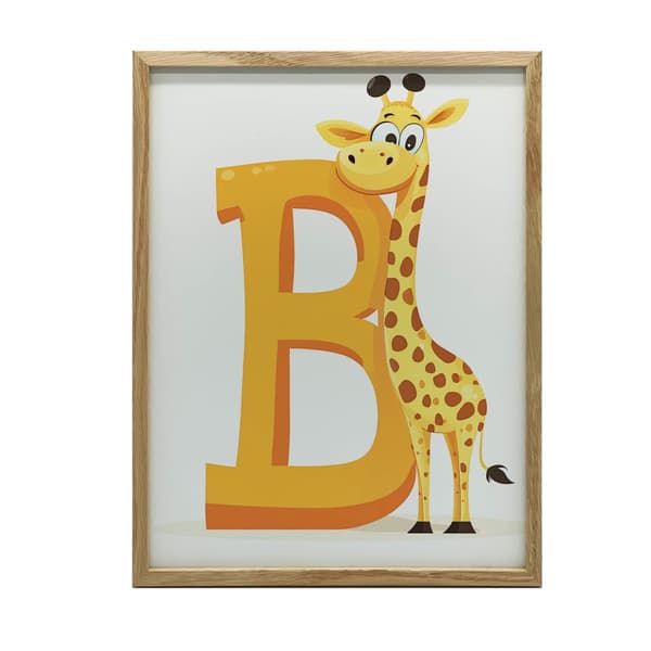Affisch Skrattande giraff mot bokstaven B Affisch Skrattande giraff mot bokstaven B, 30x40 cm, oinramad, premiumduk på bårram