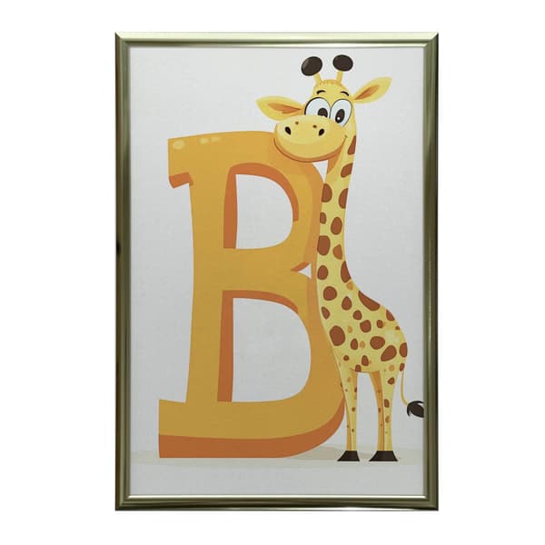 Plakat Grinende giraf ved bogstavet B Plakat Grinende giraf ved bogstavet B, 60x90 cm, guld aluminiumsramme, 230 gsm mat papir
