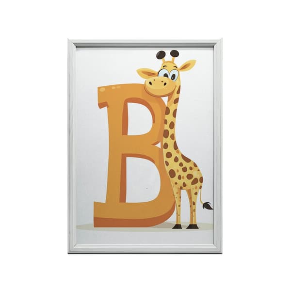 Plakat Grinende giraf ved bogstavet B Plakat Grinende giraf ved bogstavet B, 60x90 cm, guld aluminiumsramme, 230 gsm mat papir