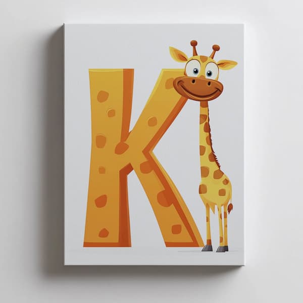 Kirahvi kirjaimella K - Iloinen juliste lapsille Kirahvi kirjaimella K - Iloinen juliste lapsille, 50x70 cm, kultainen alumiinikehys, 230 gsm mattapap