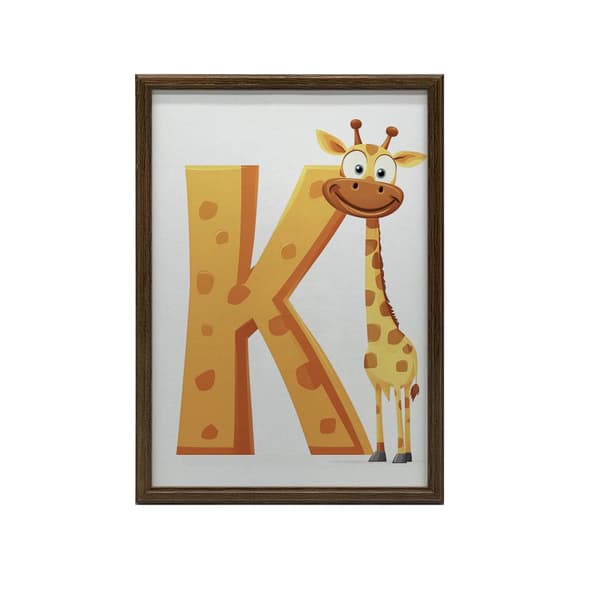 Kirahvi kirjaimella K - Iloinen juliste lapsille Kirahvi kirjaimella K - Iloinen juliste lapsille, 50x70 cm, kultainen alumiinikehys, 230 gsm mattapap