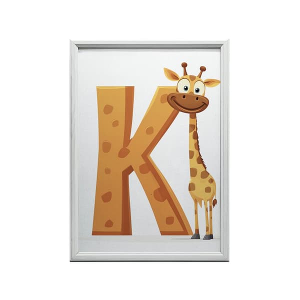 Kirahvi kirjaimella K - Iloinen juliste lapsille Kirahvi kirjaimella K - Iloinen juliste lapsille, 50x70 cm, kultainen alumiinikehys, 230 gsm mattapap