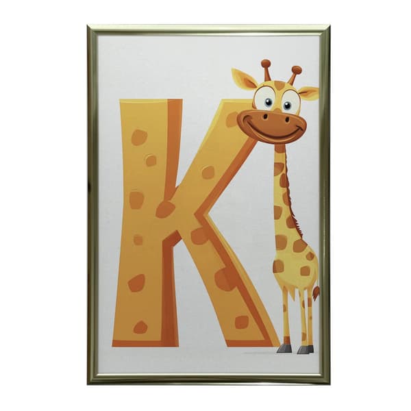 Kirahvi kirjaimella K - Iloinen juliste lapsille Kirahvi kirjaimella K - Iloinen juliste lapsille, 50x70 cm, kultainen alumiinikehys, 230 gsm mattapap