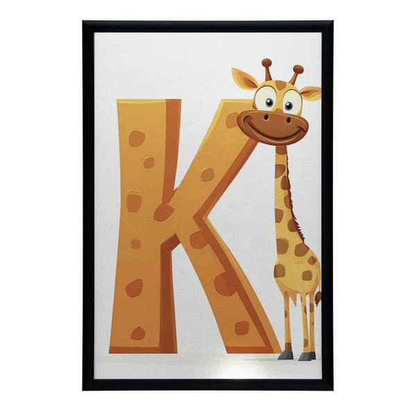 Kirahvi kirjaimella K - Iloinen juliste lapsille Kirahvi kirjaimella K - Iloinen juliste lapsille, 50x70 cm, kultainen alumiinikehys, 230 gsm mattapap
