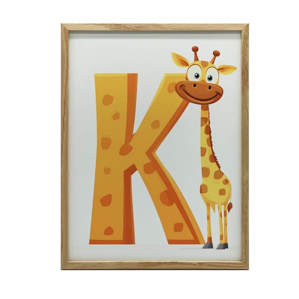 Kirahvi kirjaimella K - Iloinen juliste lapsille Kirahvi kirjaimella K - Iloinen juliste lapsille, 50x70 cm, kultainen alumiinikehys, 230 gsm mattapap