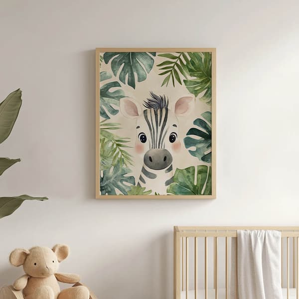 Plakat Lille Zebras Ansigt Plakat Lille Zebras Ansigt, 30x40 cm, mørkebrun træramme, 230 gsm mat papir