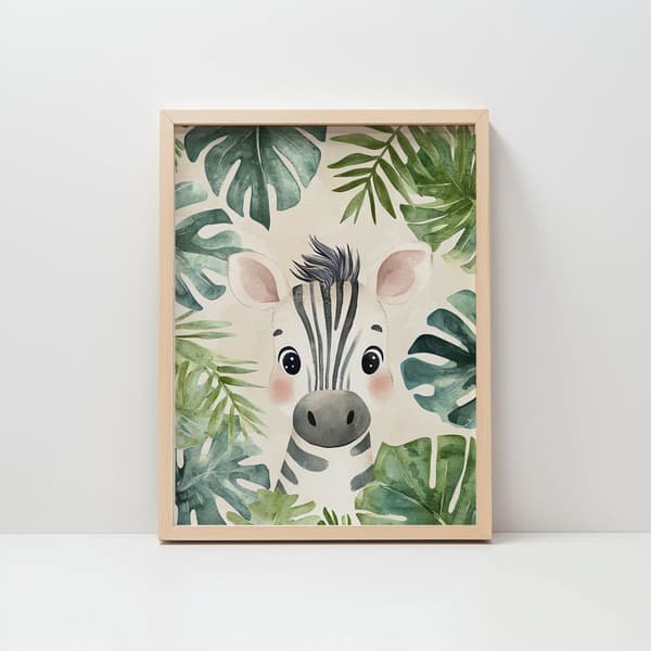 Plakat Lille Zebras Ansigt Plakat Lille Zebras Ansigt, 30x40 cm, mørkebrun træramme, 230 gsm mat papir