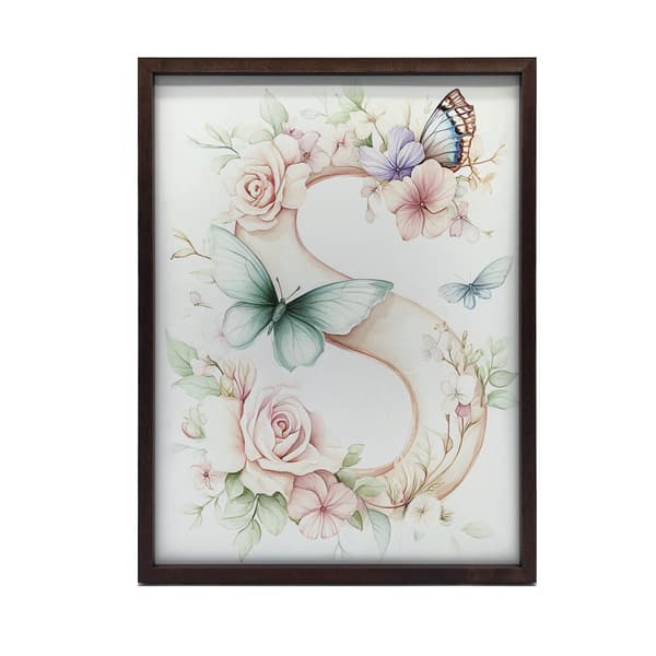 Plakat "S" med blomster og sommerfugle Plakat "S" med blomster og sommerfugle, 50x70 cm, sort aluminiumsramme, 230 gsm mat papir