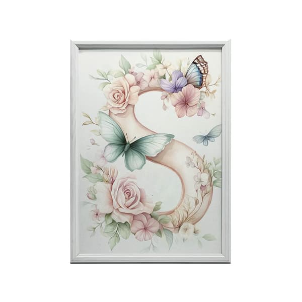 Poster "S" med blommor och fjärilar Poster "S" med blommor och fjärilar, 60x90 cm, ramlös, 230 gsm matt papper