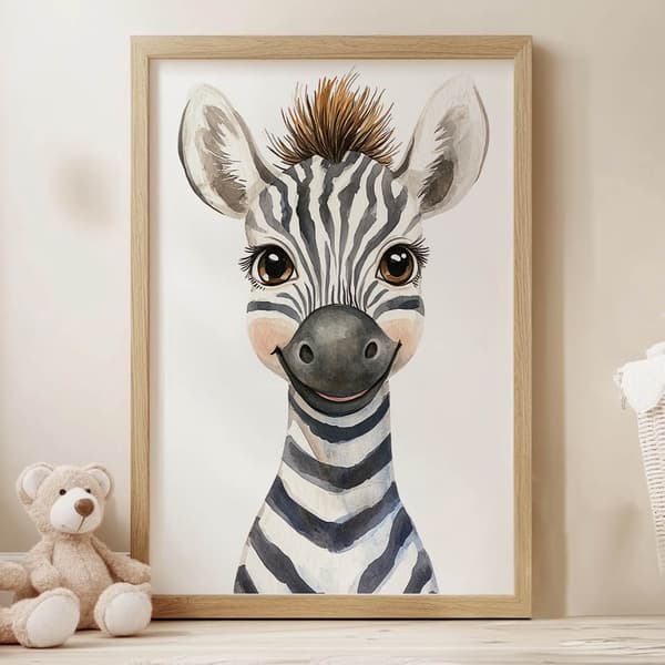 Plakat Happy zebra Plakat Happy zebra, 50x70 cm, mørkebrun træramme, 230 gsm mat papir
