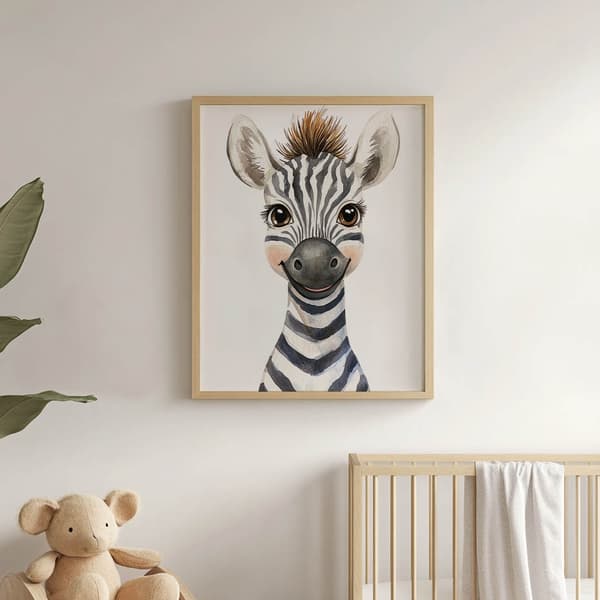 Plakat Happy zebra Plakat Happy zebra, 50x70 cm, mørkebrun træramme, 230 gsm mat papir