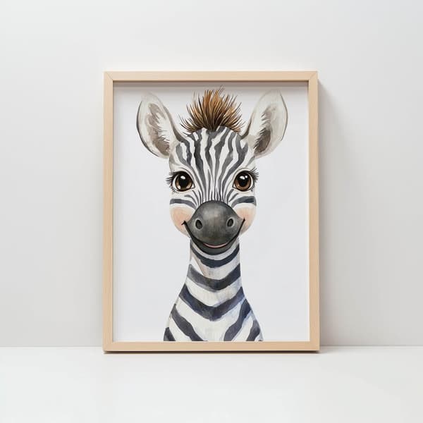 Plakat Happy zebra Plakat Happy zebra, 50x70 cm, mørkebrun træramme, 230 gsm mat papir