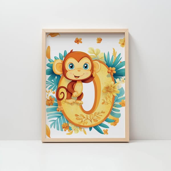 Affisch Glad apa på bokstaven "O Affisch Glad apa på bokstaven "O, 30x40 cm, svart aluminiumram, 230 gsm matt papper