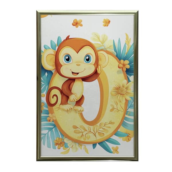 Affisch Glad apa på bokstaven "O Affisch Glad apa på bokstaven "O, 30x40 cm, svart aluminiumram, 230 gsm matt papper