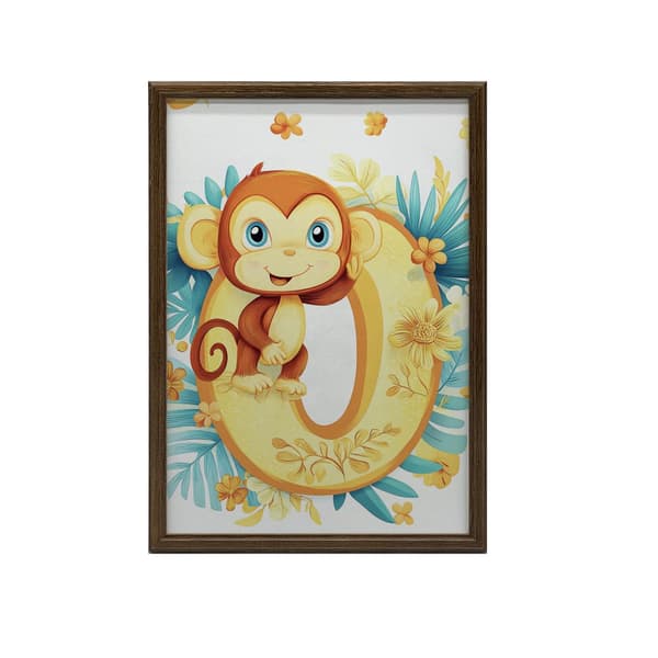 Affisch Glad apa på bokstaven "O Affisch Glad apa på bokstaven "O, 50x70 cm, mörkbrun träram, 230 gsm matt papper