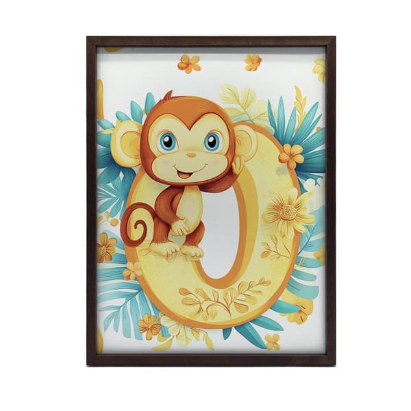 Affisch Glad apa på bokstaven "O Affisch Glad apa på bokstaven "O, 50x70 cm, mörkbrun träram, 230 gsm matt papper