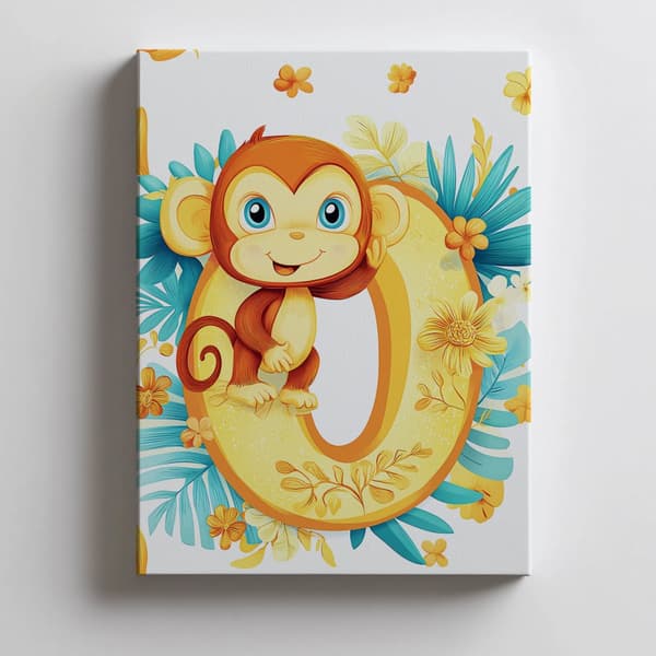 Juliste Iloinen apina kirjaimella "O" Juliste Iloinen apina kirjaimella "O, 60x90 cm, kehyksetön, 230 gsm mattapaperi