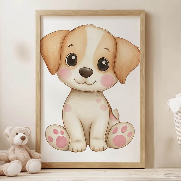 Plakat Sød hvalp i hvid Plakat Sød hvalp i hvid, 40x50 cm, uindrammet, 230 gsm mat papir