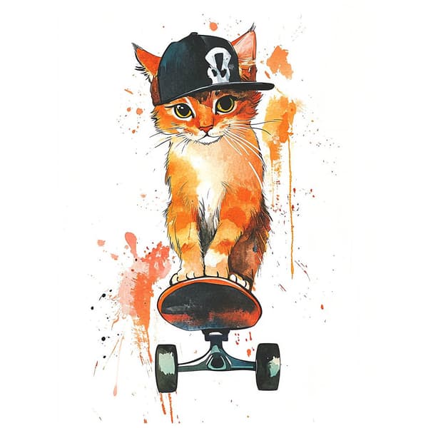 Affisch Kitty på en snowboard Affisch Kitty på en snowboard, 50x70 cm, oinramad, 230 gsm matt papper