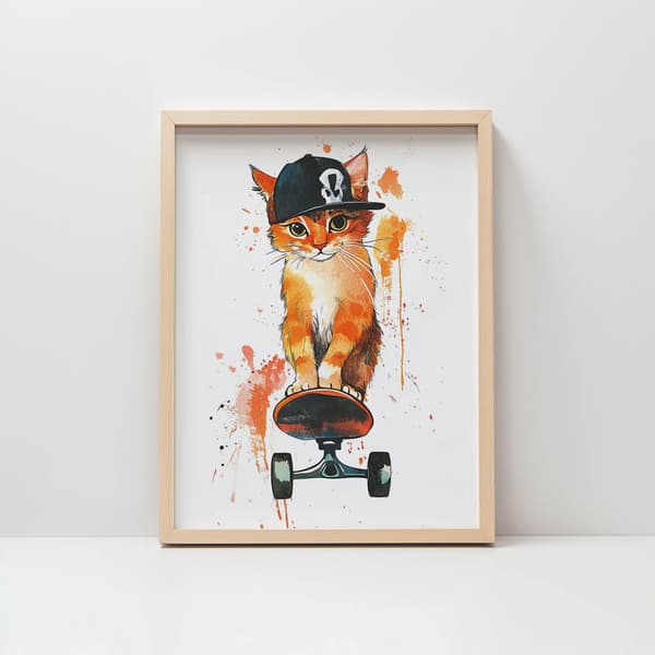 Affisch Kitty på en snowboard Affisch Kitty på en snowboard, 50x70 cm, oinramad, 230 gsm matt papper