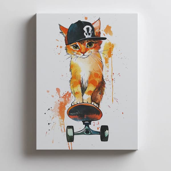 Plakat Kitty på et snowboard Plakat Kitty på et snowboard, 70x100 cm, uindrammet, premium lærred på båre