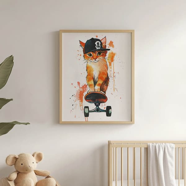 Plakat Kitty på et snowboard Plakat Kitty på et snowboard, 70x100 cm, uindrammet, premium lærred på båre