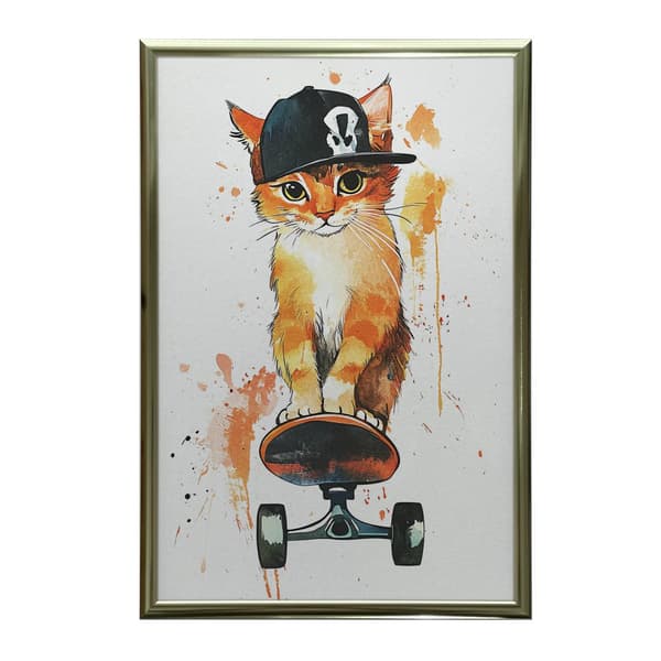 Plakat Kitty på et snowboard Plakat Kitty på et snowboard, 70x100 cm, uindrammet, premium lærred på båre