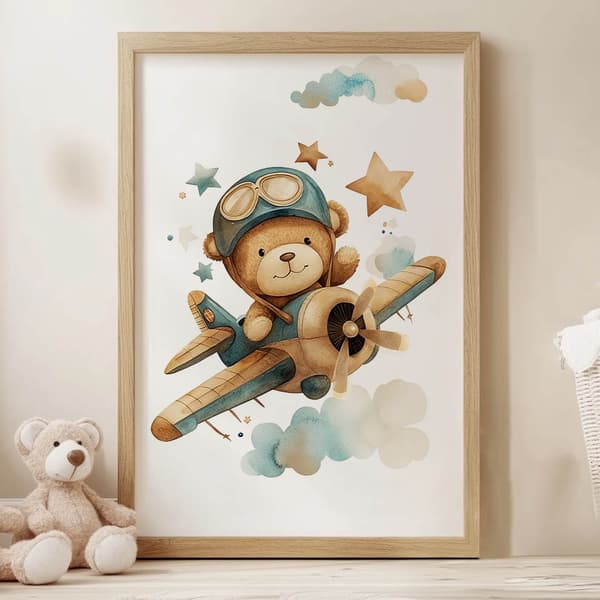 Flying Bear Pilot Poster Flying Bear Pilot Poster, 50x70 cm, sort aluminiumsramme, 230 gsm mat papir