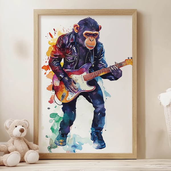 Abe med guitarplakat Abe med guitarplakat, 70x100 cm, sort aluminiumsramme, 230 gsm mat papir