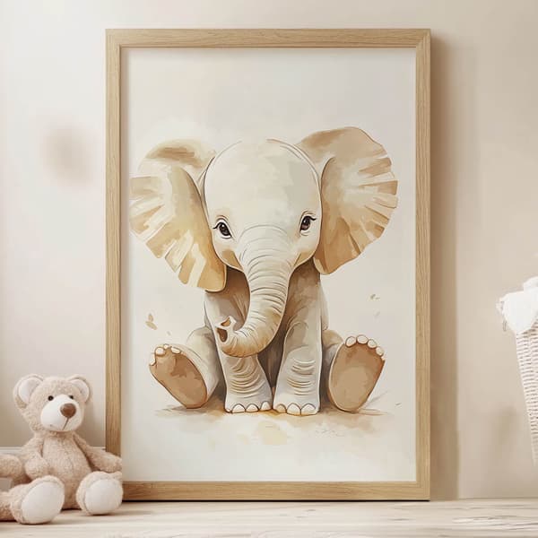 Plakat Lille elefant i minimalistisk stil Plakat Lille elefant i minimalistisk stil, 30x40 cm, sort aluminiumsramme, 230 gsm mat papir