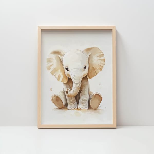 Plakat Lille elefant i minimalistisk stil Plakat Lille elefant i minimalistisk stil, 30x40 cm, sort aluminiumsramme, 230 gsm mat papir