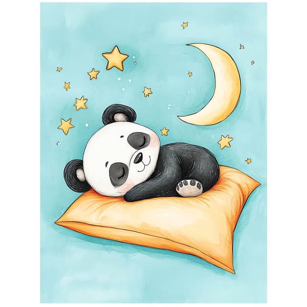 Plakat Bedårende pandasøvn på en orange pude Plakat Bedårende pandasøvn på en orange pude, 30x40 cm, hvid træramme, 230 gsm mat papir