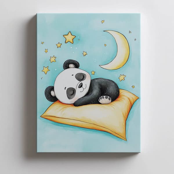 Plakat Bedårende pandasøvn på en orange pude Plakat Bedårende pandasøvn på en orange pude, 30x40 cm, hvid træramme, 230 gsm mat papir