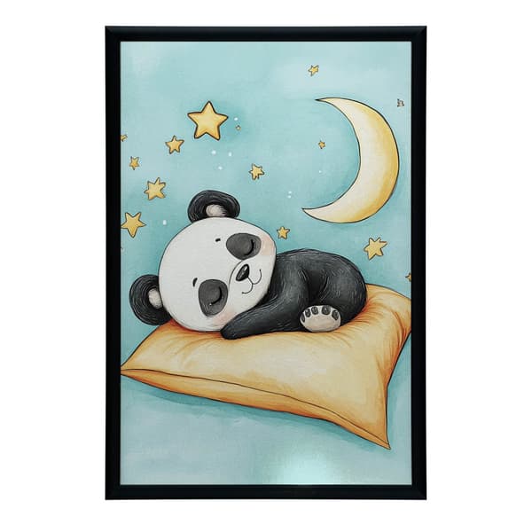 Plakat Bedårende pandasøvn på en orange pude Plakat Bedårende pandasøvn på en orange pude, 30x40 cm, hvid træramme, 230 gsm mat papir