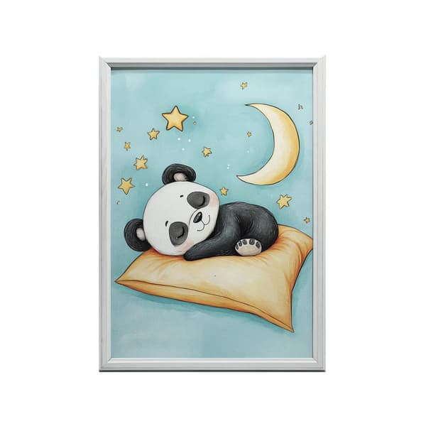 Plakat Bedårende pandasøvn på en orange pude Plakat Bedårende pandasøvn på en orange pude, 30x40 cm, hvid træramme, 230 gsm mat papir