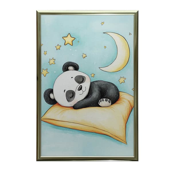Plakat Bedårende pandasøvn på en orange pude Plakat Bedårende pandasøvn på en orange pude, 30x40 cm, hvid træramme, 230 gsm mat papir