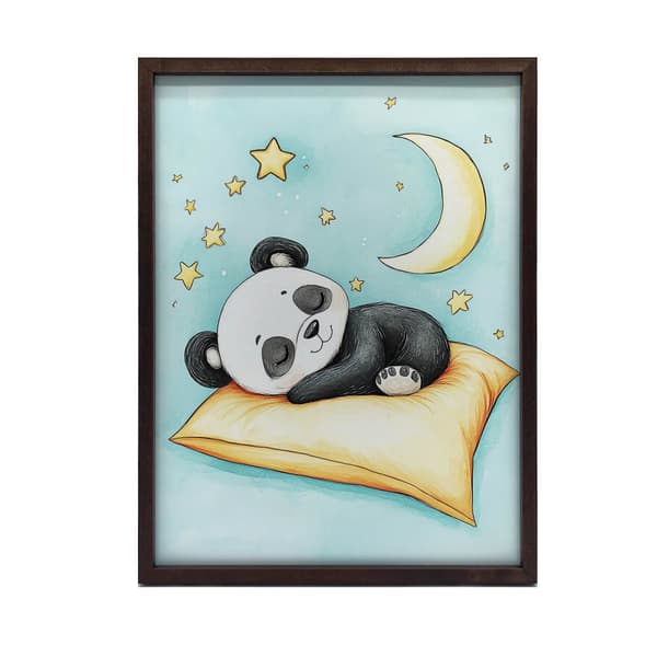 Plakat Bedårende pandasøvn på en orange pude Plakat Bedårende pandasøvn på en orange pude, 30x40 cm, hvid træramme, 230 gsm mat papir