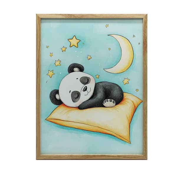 Plakat Bedårende pandasøvn på en orange pude Plakat Bedårende pandasøvn på en orange pude, 30x40 cm, hvid træramme, 230 gsm mat papir