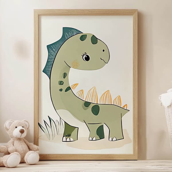 Smiling Dinosaur Poster Smiling Dinosaur Poster, 30x40 cm, hvid træramme, 230 gsm mat papir