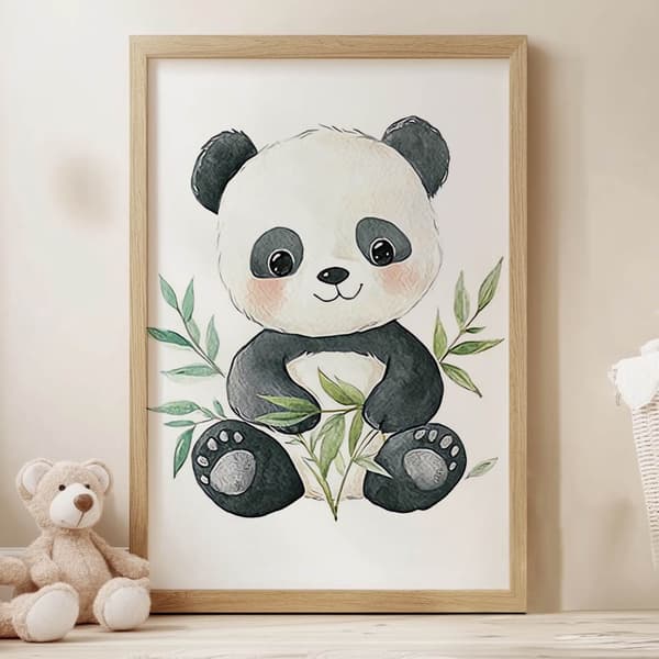 Plakat Cute Panda among Leaves Plakat Cute Panda among Leaves, 70x100 cm, uindrammet, 230 gsm mat papir