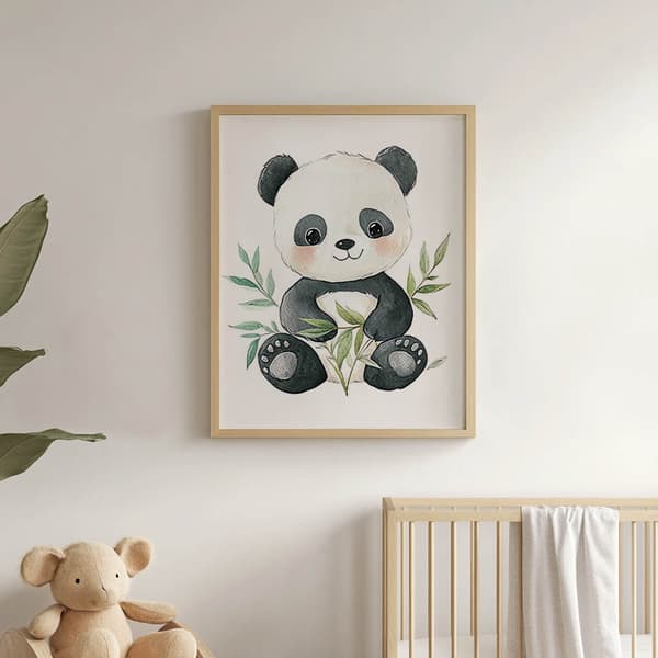 Plakat Cute Panda among Leaves Plakat Cute Panda among Leaves, 70x100 cm, uindrammet, 230 gsm mat papir