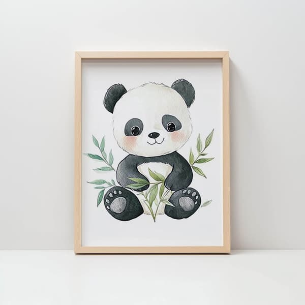 Plakat Cute Panda among Leaves Plakat Cute Panda among Leaves, 70x100 cm, uindrammet, 230 gsm mat papir
