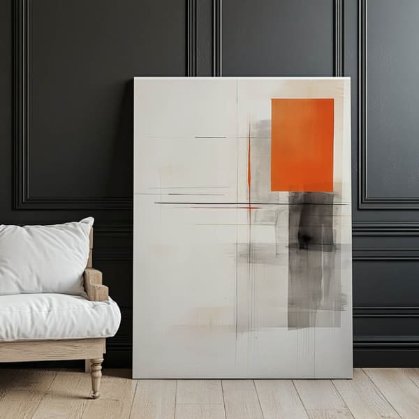 Shape Game i grått och orange Shape Game i grått och orange, 40x50 cm, svart aluminiumram, 230 gsm matt papper