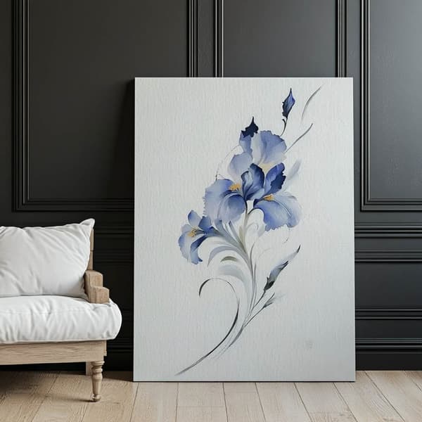 The Blue Iris subtilitet The subtility of the Blue Iris, 60x90 cm, guld aluminiumsramme, 230 gsm mat papir