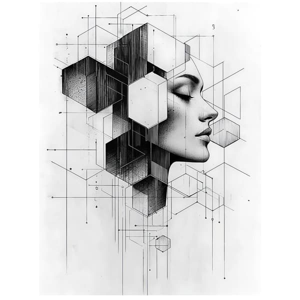 Sort og hvid geometrisk drøm Sort og hvid geometrisk drøm, 50x70 cm, guld aluminiumsramme, 230 gsm mat papir