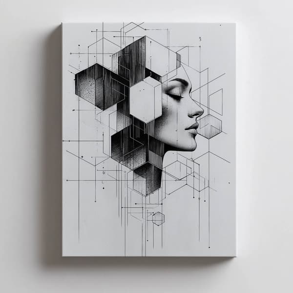 Sort og hvid geometrisk drøm Sort og hvid geometrisk drøm, 50x70 cm, guld aluminiumsramme, 230 gsm mat papir