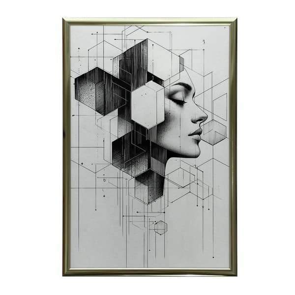 Sort og hvid geometrisk drøm Sort og hvid geometrisk drøm, 50x70 cm, guld aluminiumsramme, 230 gsm mat papir