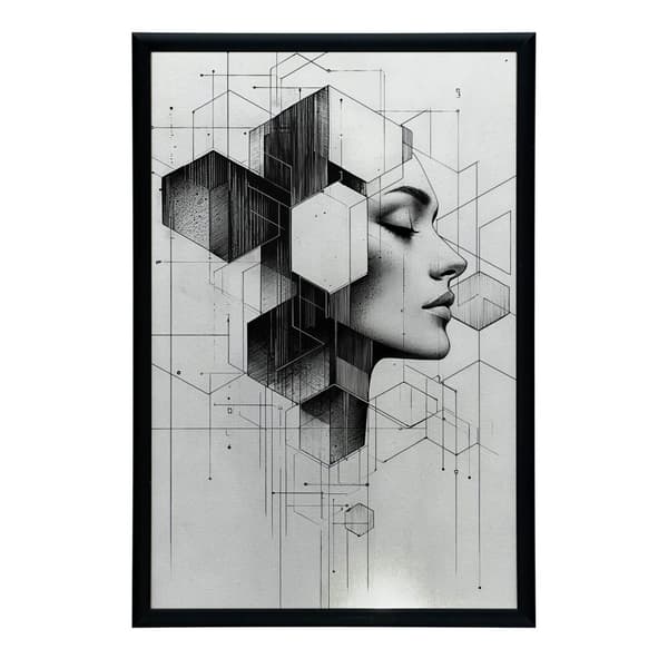 Sort og hvid geometrisk drøm Sort og hvid geometrisk drøm, 50x70 cm, guld aluminiumsramme, 230 gsm mat papir